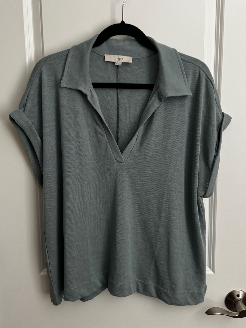 LOFT Light Green Collared V-Neck Relaxed Top- never worn, no tags